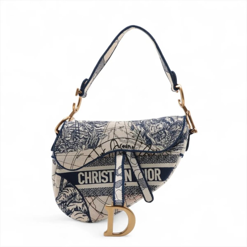 Christian Dior Saddle Bag canvas One shoulder bag navy x beige - Picture 1 of 9